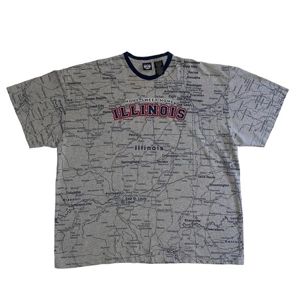 Illinois Home Sweet Home State of Mine Highway Map AOP Ringer T-shirt - Picture 1 of 4